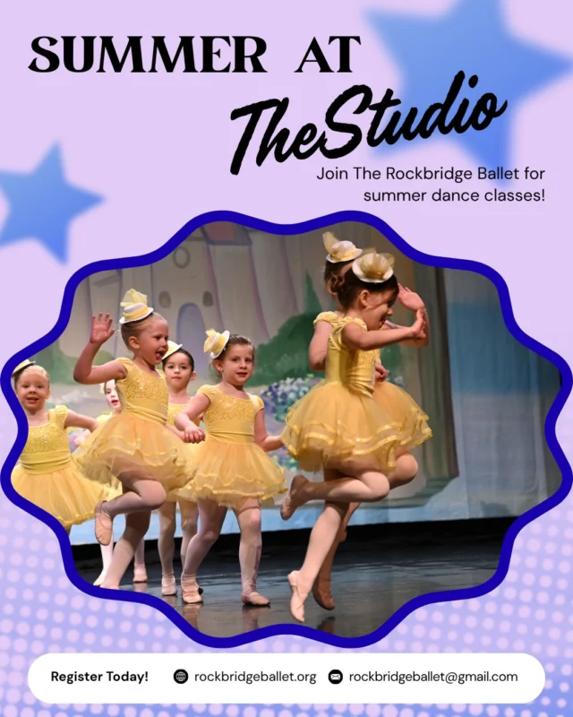 We are still enrolling for summer classes! We have 6 weeks of classes and 3 exciting camps starting in June for ages 3 and up. 🪩

 ➡️ Swipe to see our summer schedule! 🏖️☀️

Email rockbridgeballet@gmail.com to reserve your spot today!